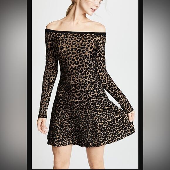 Ronny Kobo Rowan sweater dress leopard print long sleeved fit and flare, med - Picture 2 of 11